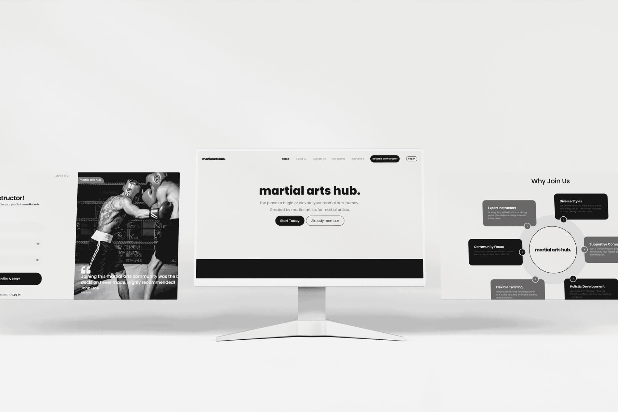 Seamlessly connect martial artists with global training resources.