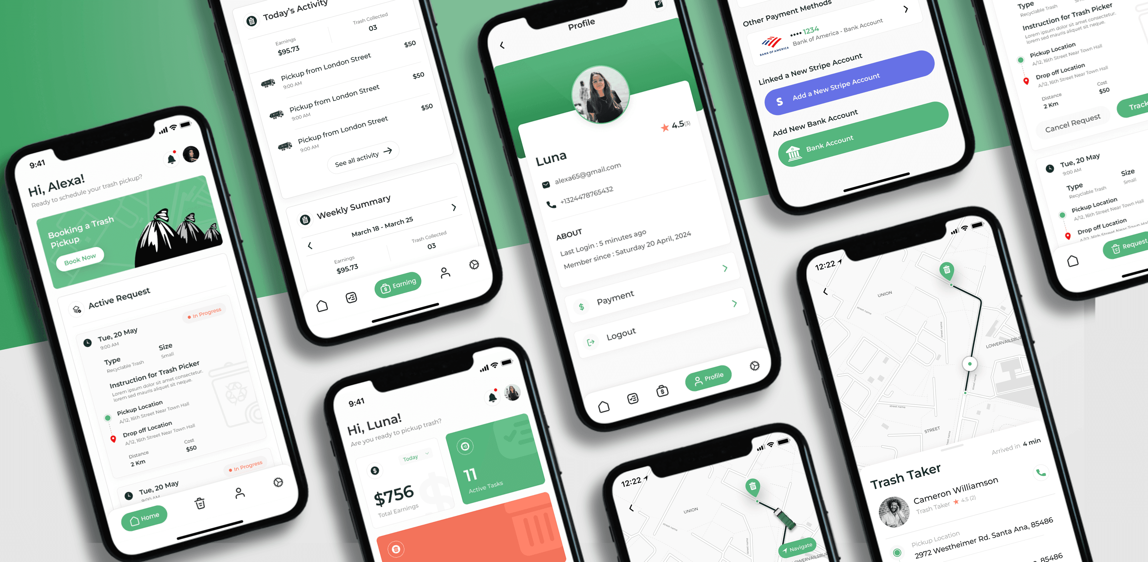 On-demand app for trash collection and recycling