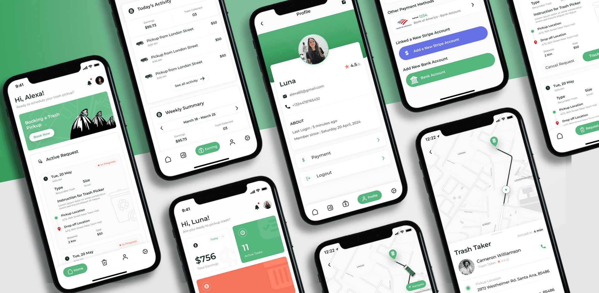 On-demand app for trash collection and recycling