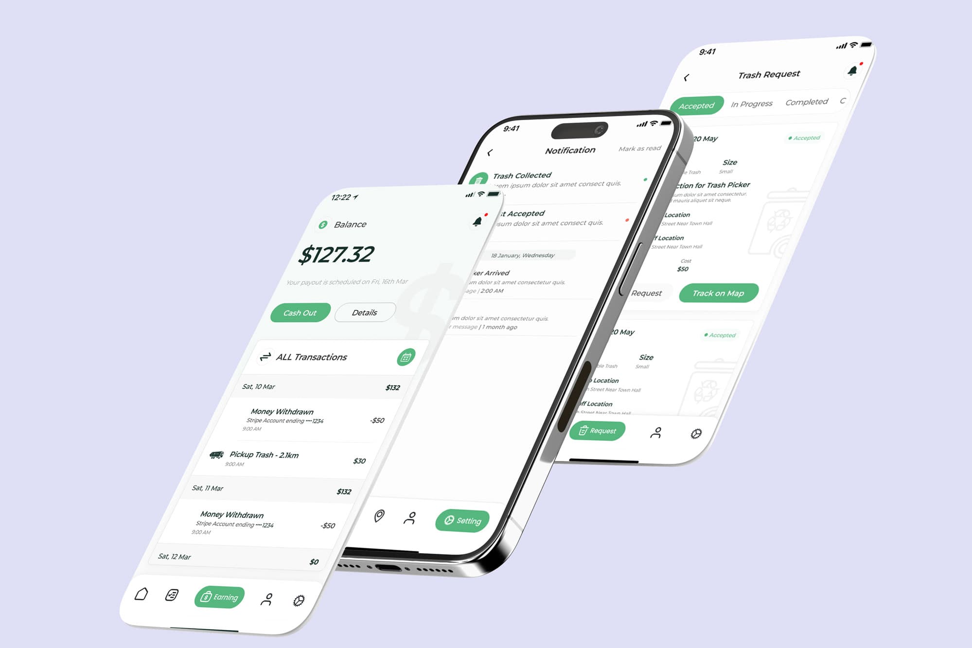 On-demand app for trash collection and recycling