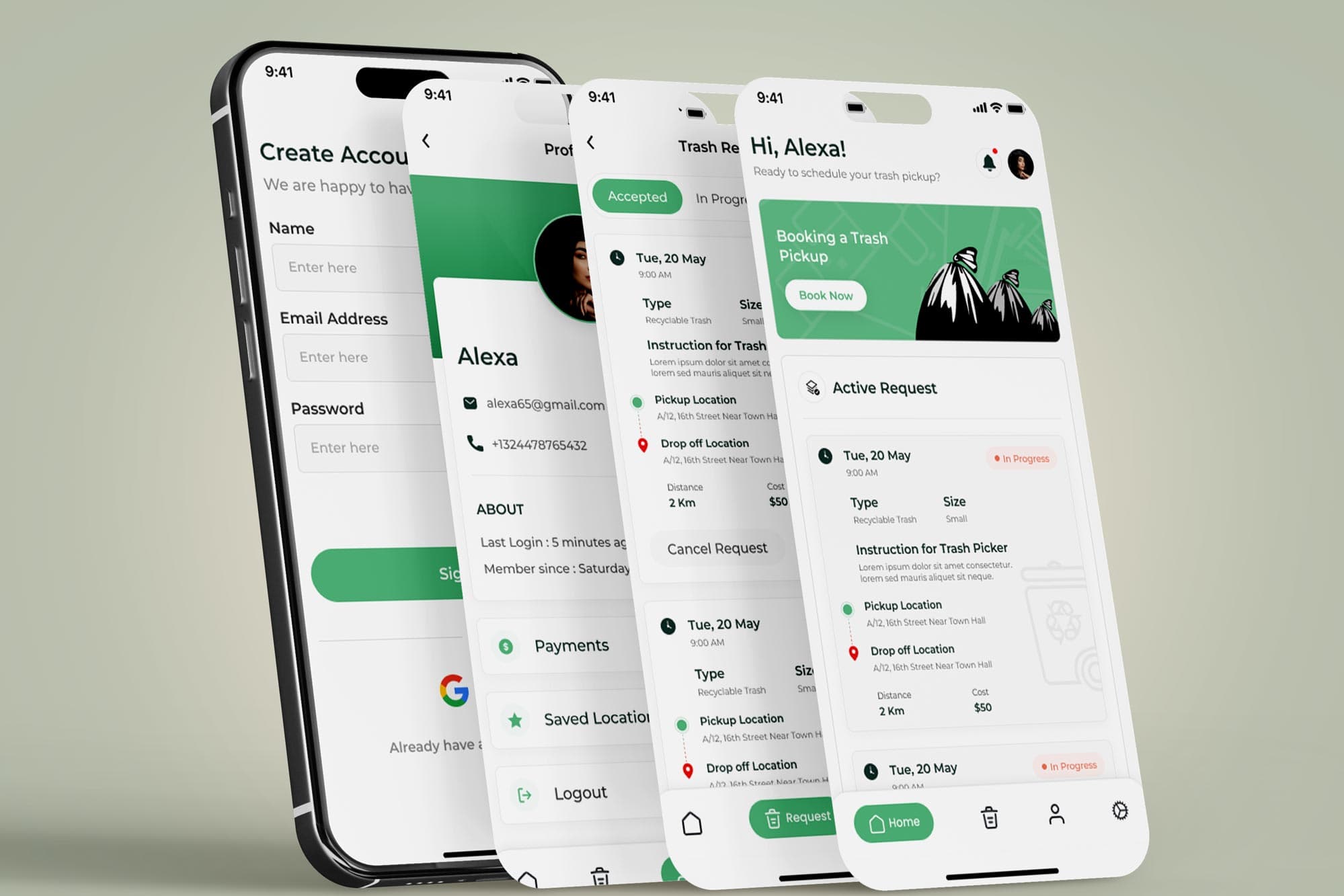 On-demand app for trash collection and recycling